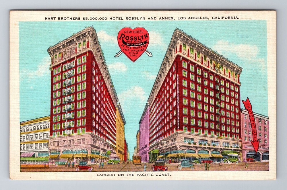 Los Angeles CA-California, Hotel Rosslyn, Advertising, Vintage Souvenir Postcard