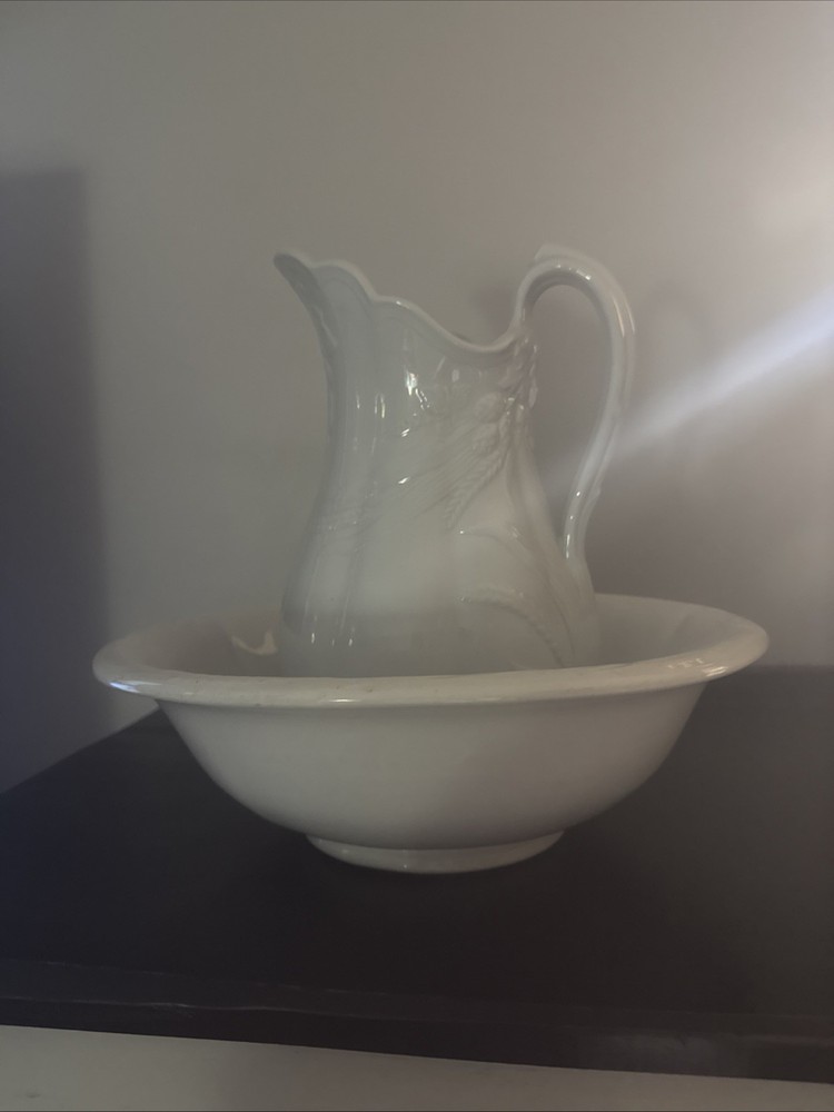 Antique J & G Meakin England Ironstone Fine China Large Pitcher and Bowl 1890c