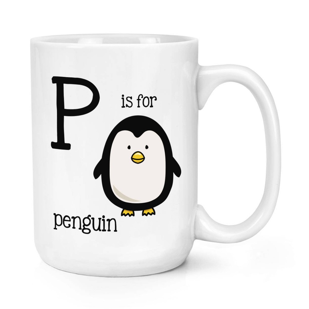 Penguin Letter P Coffee Mug - Large Ceramic Cup for Hot Drinks
