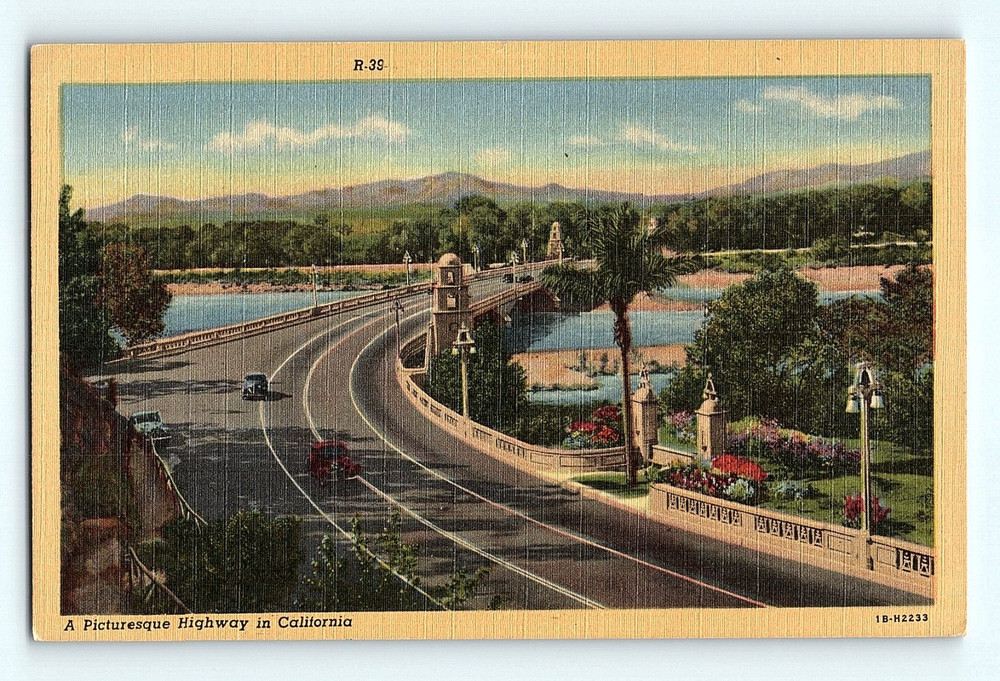 c1940s California Highway Base of Mt Rubidoux Riverside Ana Linen Postcard G6