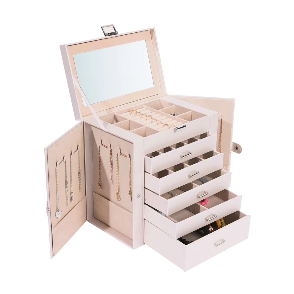 6-Layer Large Jewelry Organizer with Mirror for Women, Multi-Functional Storage Box