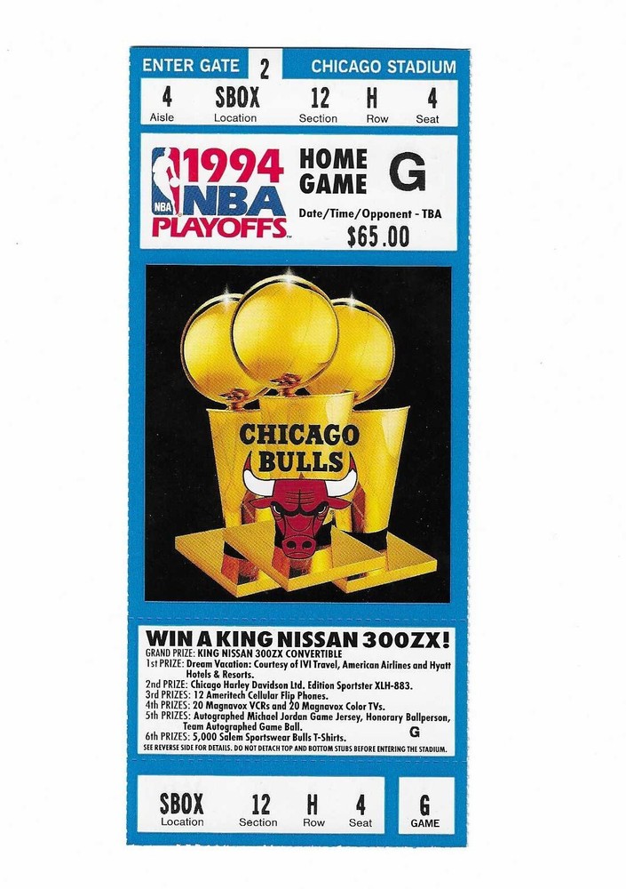 Chicago Bulls Phantom Game G Playoff Basketball Ticket from 1994