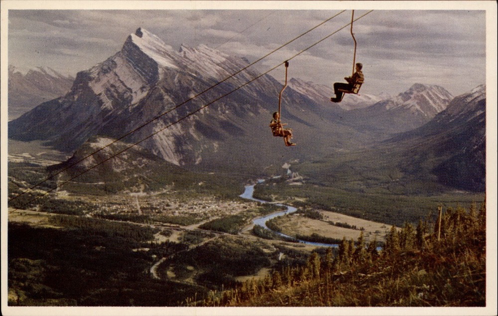 Mt Rundle Banff Alberta Canada Chair Lift view vintage postcard s109