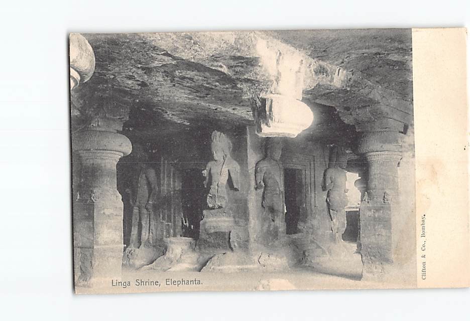 Postcard Linga Shrine Elephanta Caves India Bombay Mumbai Vintage Clifton Co