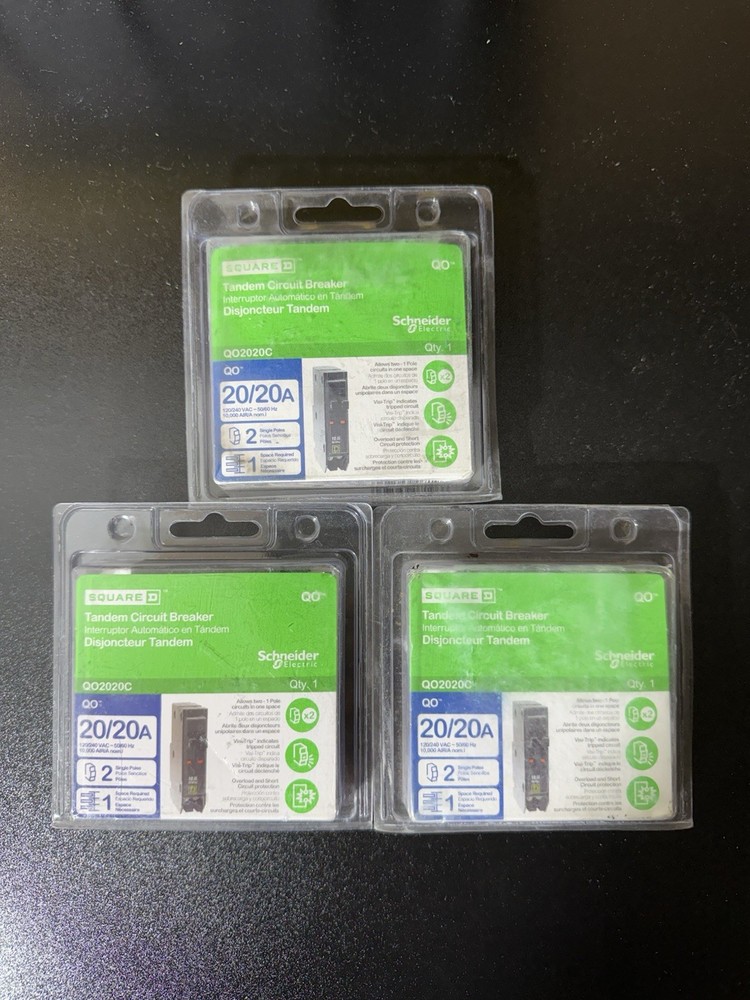 Square D QO2020C Tandem Circuit Breaker 2-20 Amp Single-Pole Lot Of 3 NEW IN BOX