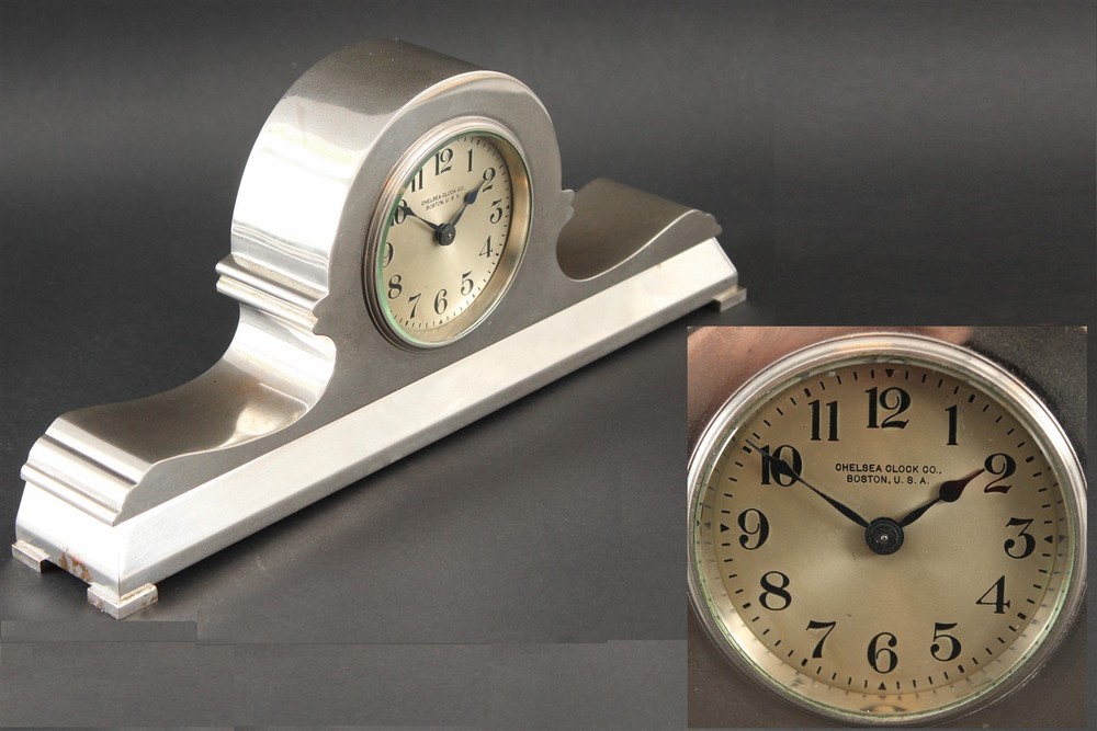 Working Antique Art Deco Chelsea Co Boston Machine Age Chrome Mantel Desk ClockSchneider & Son Jewelers, Arizona… NO RESERVE