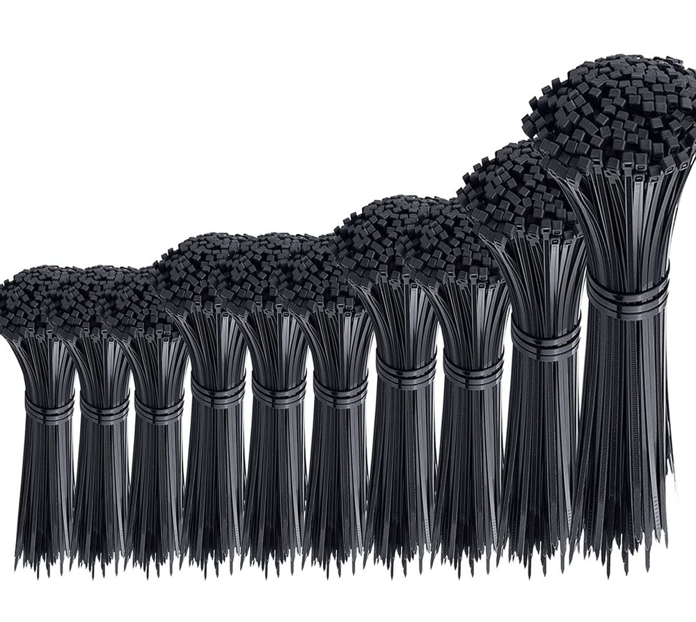 1000-Piece Black Heavy Duty Plastic Cable Zip Ties in 4-12 Inch Assorted Sizes
