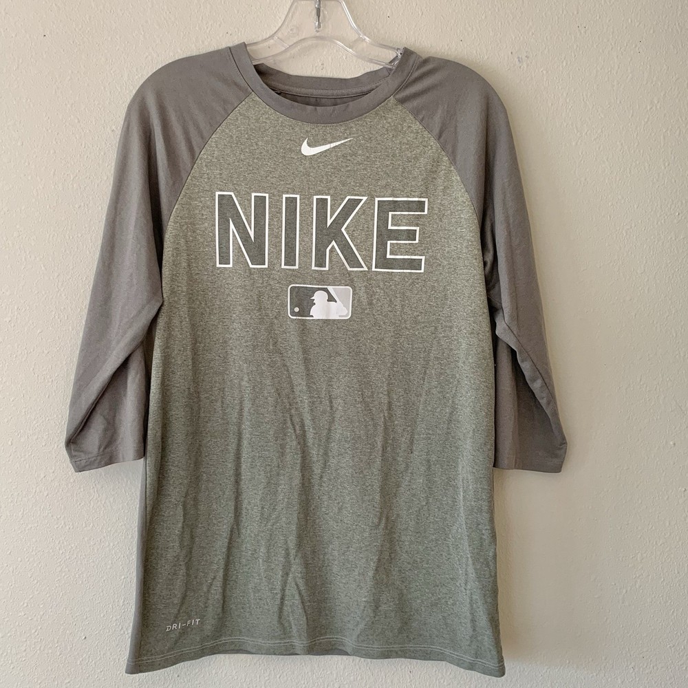 Nike MLB Men's 3/4 Sleeve Baseball Tee Dri-Fit Gray Athletic Cut Shirt Small