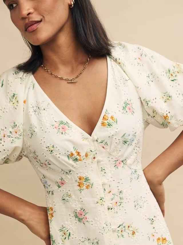 Nobody's Child Lennox Broderie Midaxi Dress UK 8 White Floral