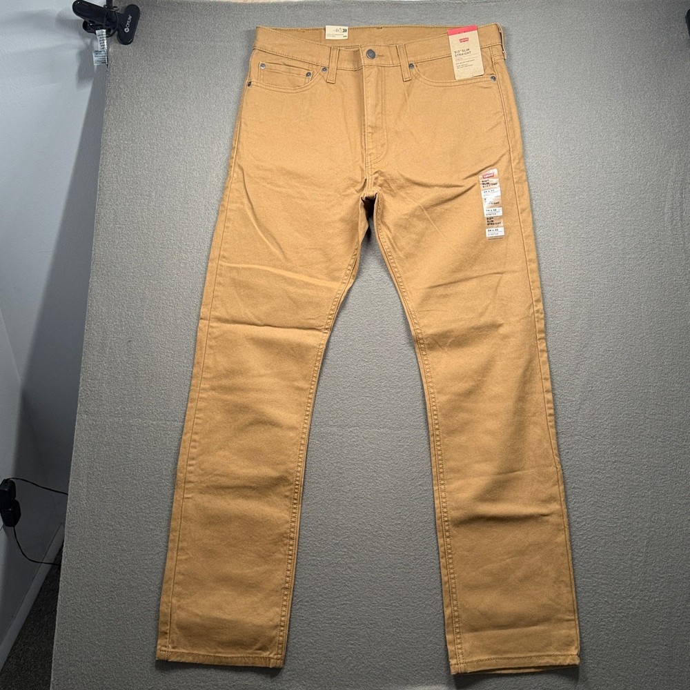 Levi's 513 Slim Straight Men 34x32 Khaki Tan Stretch Twill Pants 085130424