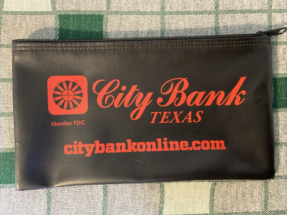 City Bank of Texas Black & Red Deposit Bag Vinyl Preowned