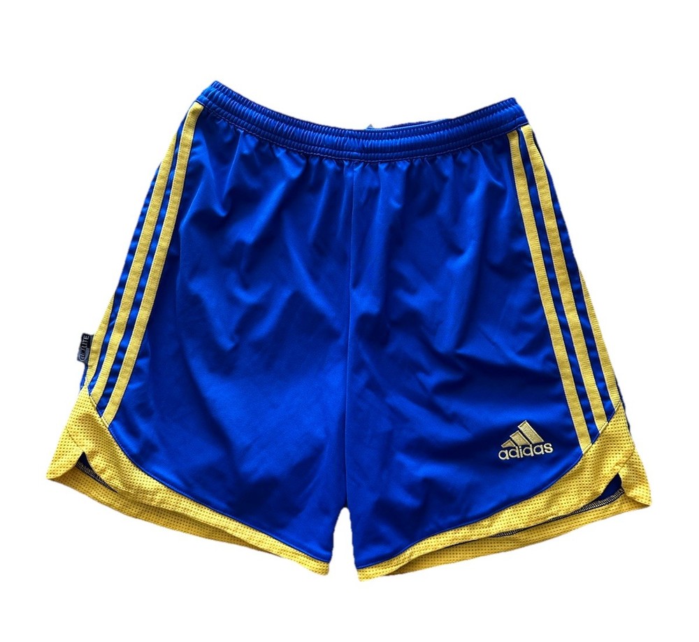 Vintage Adidas Shorts Mens Size XL Blue Yellow Soccer Drawstring Y2K RARE