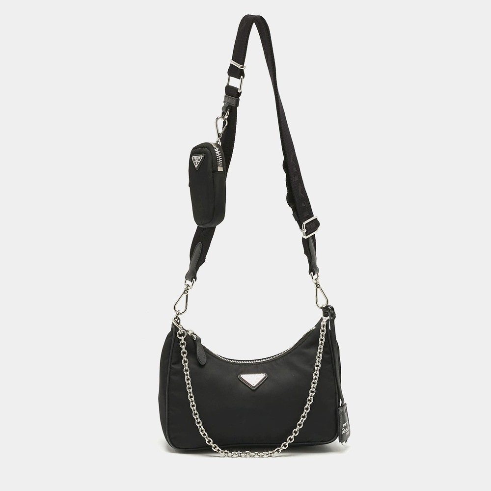 Prada Black Nylon and Saffiano Leather ReEdition 2005 Shoulder Bag