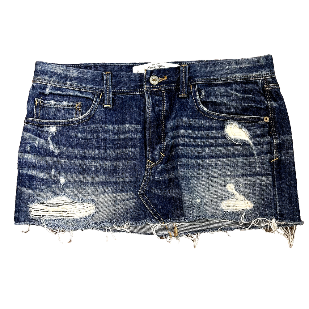 Abercrombie Fitch Y2K Distressed Medium Wash Micro Jean Skirt Women’s 6
