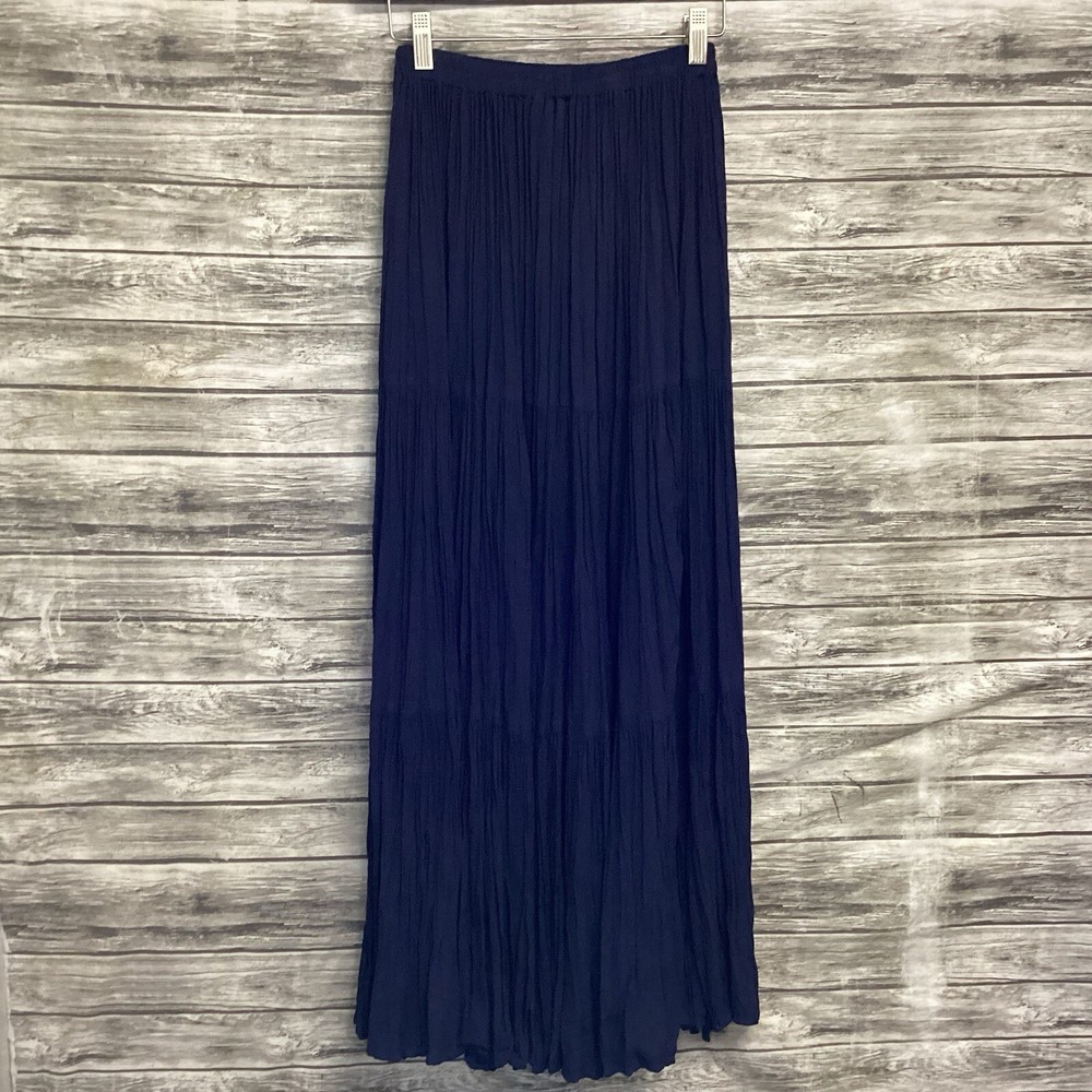 Double D Ranchwear Maxi Skirt Womens XS Blue Broomstick Tiered Texas Western