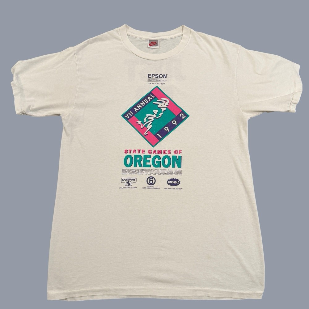 Vintage Nike Just Do It T-Shirt Large White 1992 State Games Oregon Made USA