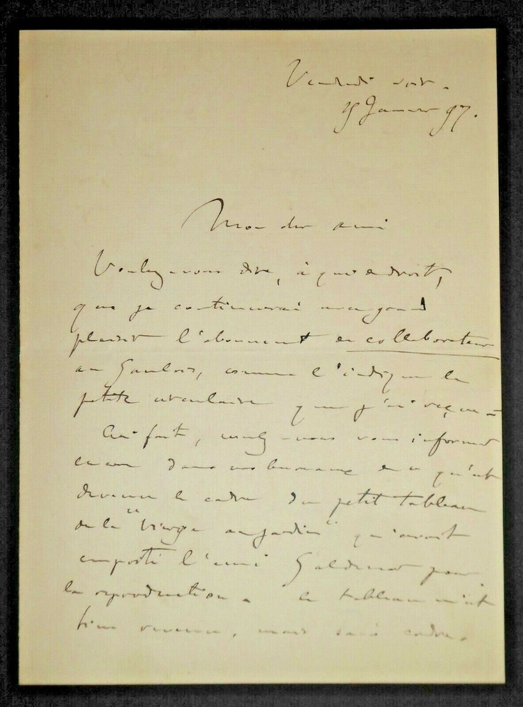 DUBUFE Guillaume - SIGNED AUTOGRAPH LETTER, 1897 VIRGIN in the garden