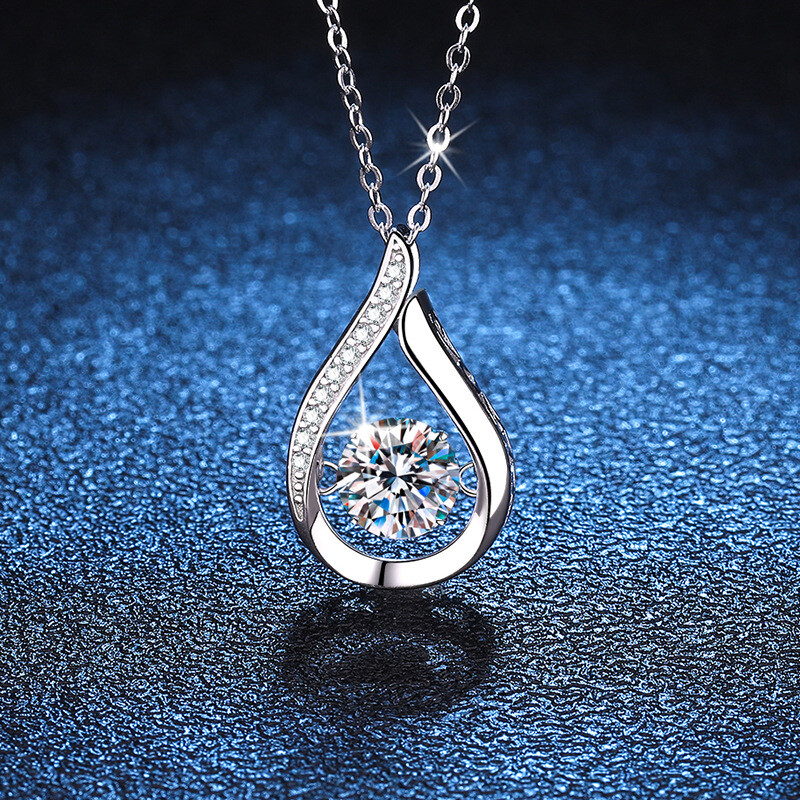 1CT Certified Moissanite Necklace D Color teardrop Pendant S925 Silver Women