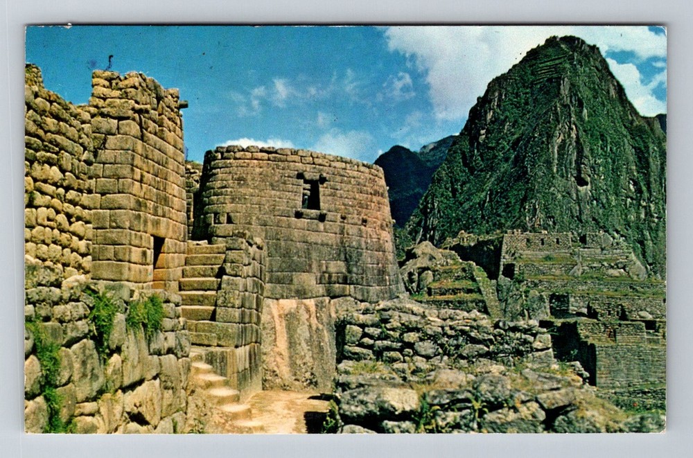 Peru- Cuzco Temple Of The Sun & Huayna Picchu Souvenir Postal Vintage Postcard