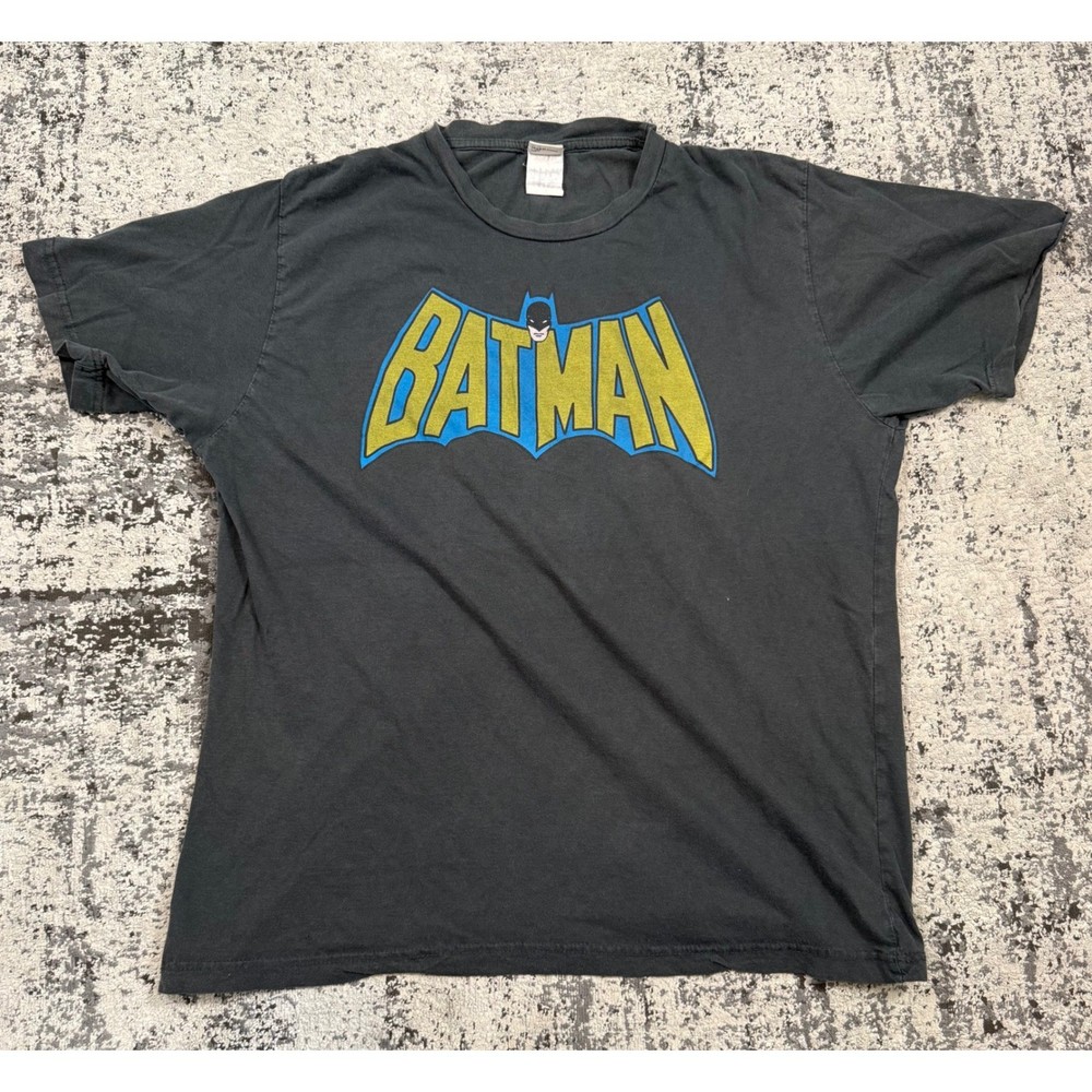 Batman T Shirt Mens XL Gray DC Comics Logo Graphic Tee Flawed