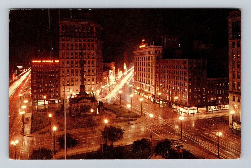 Cleveland OH-Ohio, Cleveland Public Square At Night, Advertise Vintage Postcard