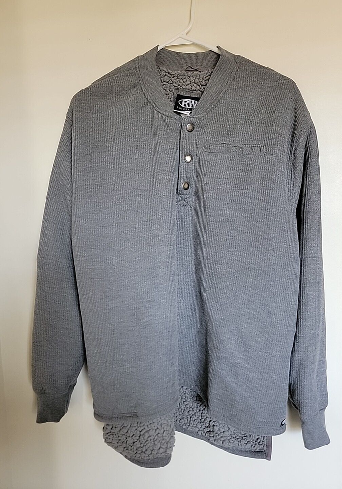 Rugged Wear Men's Fleece-Lined Thermal Henley Pullover Sweater Waffle-Knit Sz M