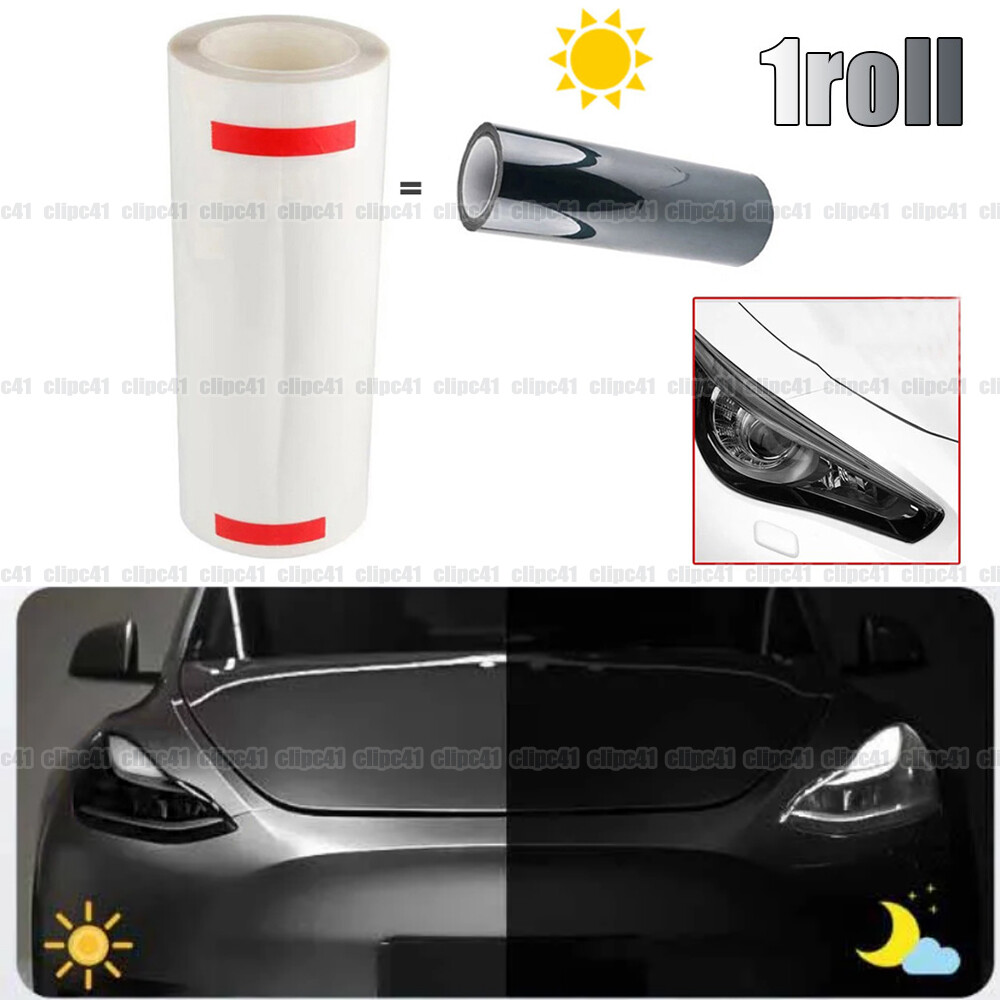 Photochromic PPF Tint Film Clear To Smoke Black  Car Headlight Tail Light Film .