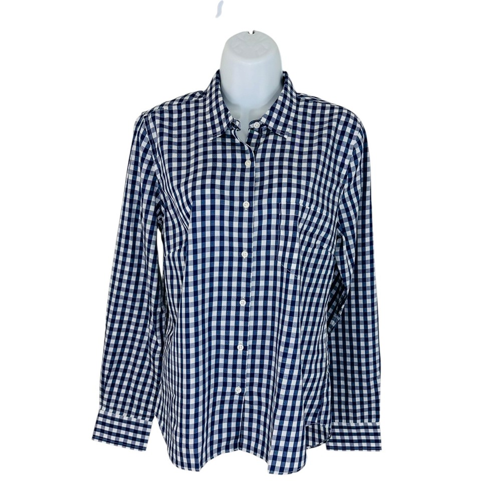 UNTUCKit Women's Size 4 Belleza Gingham Long Sleeve Blue White Shirt NWOT