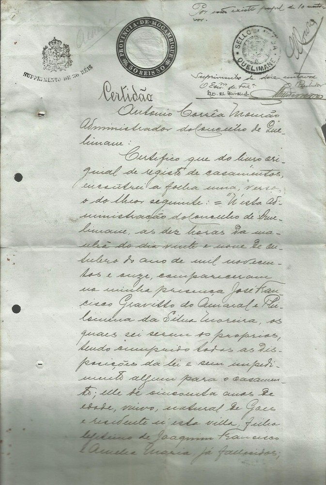 Portugal  Fiscais  Colonias Quelimane Selo D.carlos Selo 100R Zambezia