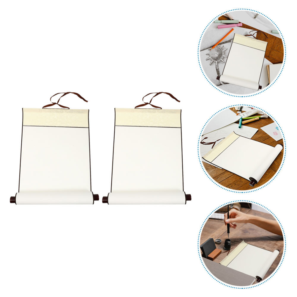 2 Pcs Wakauto Paper Scroll Wall Calligraphy Blank Hanging Chinese Child