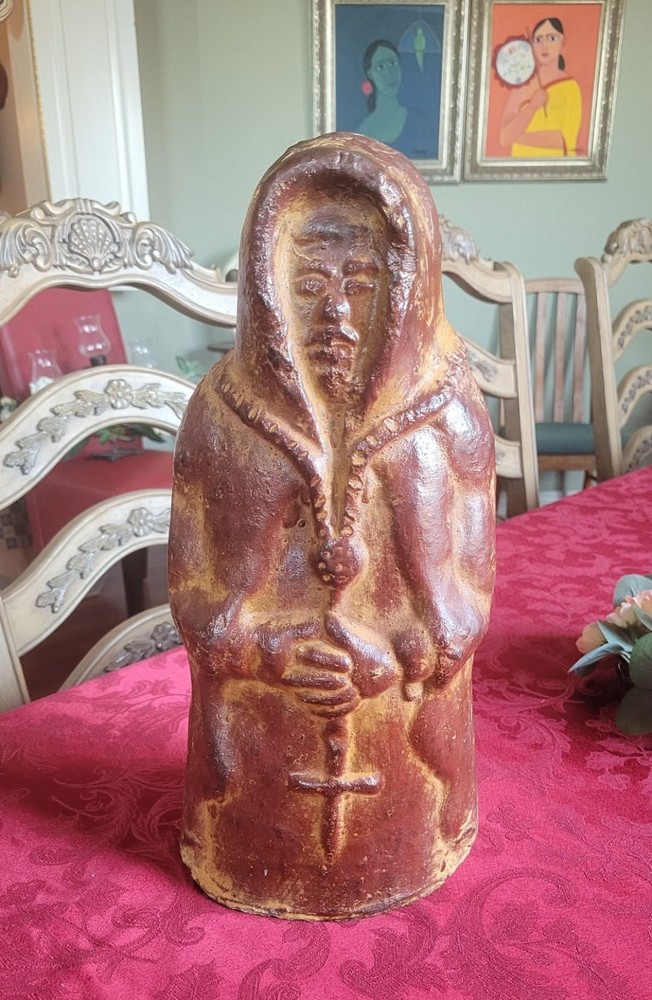 LARGE VTG SPANISH ESKIMO LATIN TERRA COTTA CLAY MONK STATUE POTTERY SCULPTURE