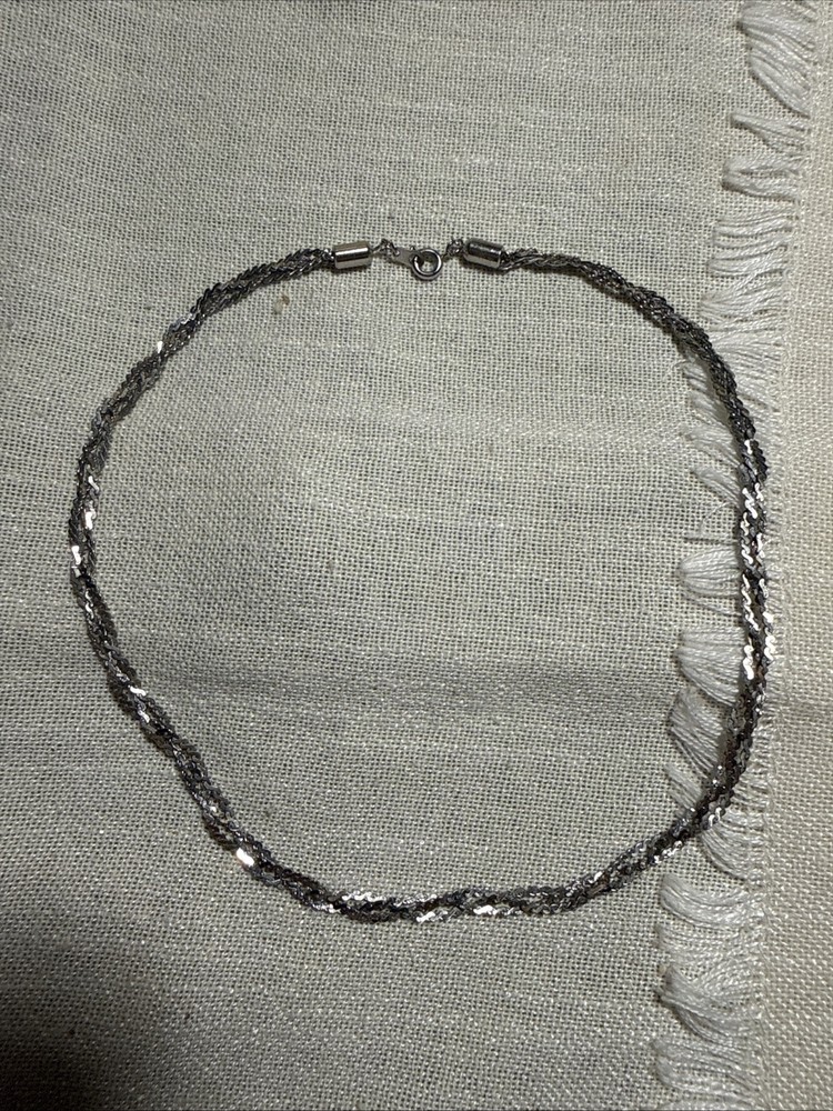 #4 Vintage Silver Tone Multi Strand Chain Necklace Twisted Choker Collar