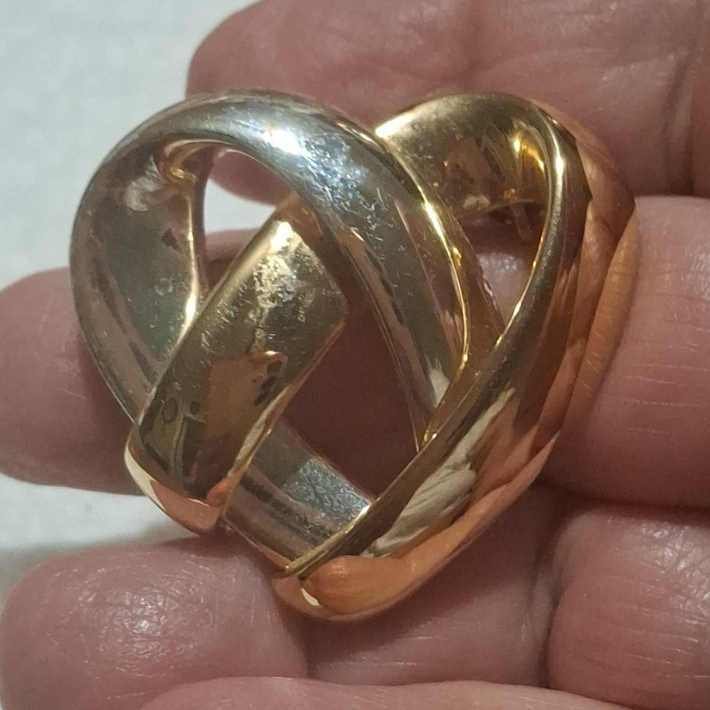 Vtg Gold/Silver Tone Metal Heart Knot Brooch Pin Love Hearts No Stone AP-1