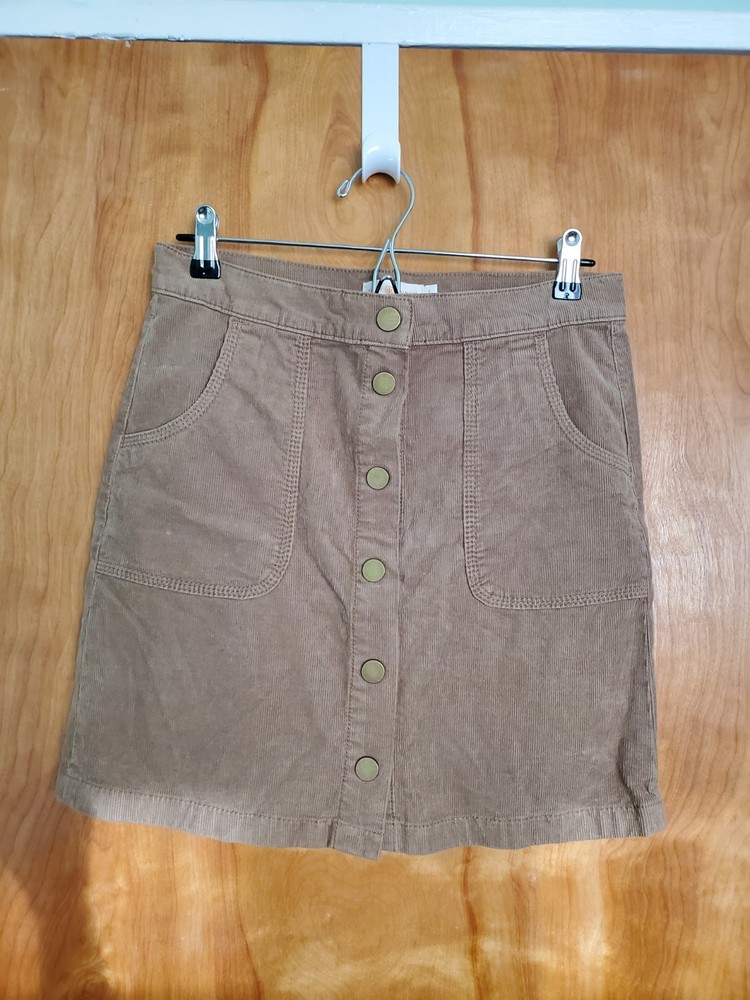 Tory Burch Lucitano Tan Corduroy Button Front Snap Mini Skirt Size 2