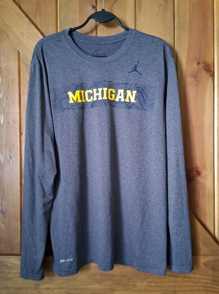 Jordan Michigan Wolverines The Nike Tee Dri-Fit Long Sleeve T-Shirt Mens L Gray