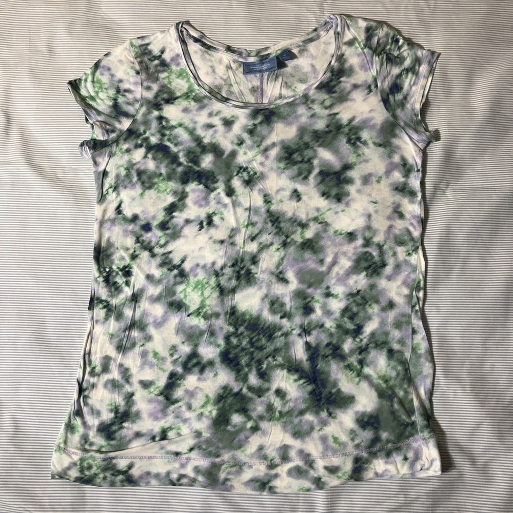 Simply Vera Wang Rayon Cap Sleeve Tee Shirt Multicolor Green Size M Round Neck