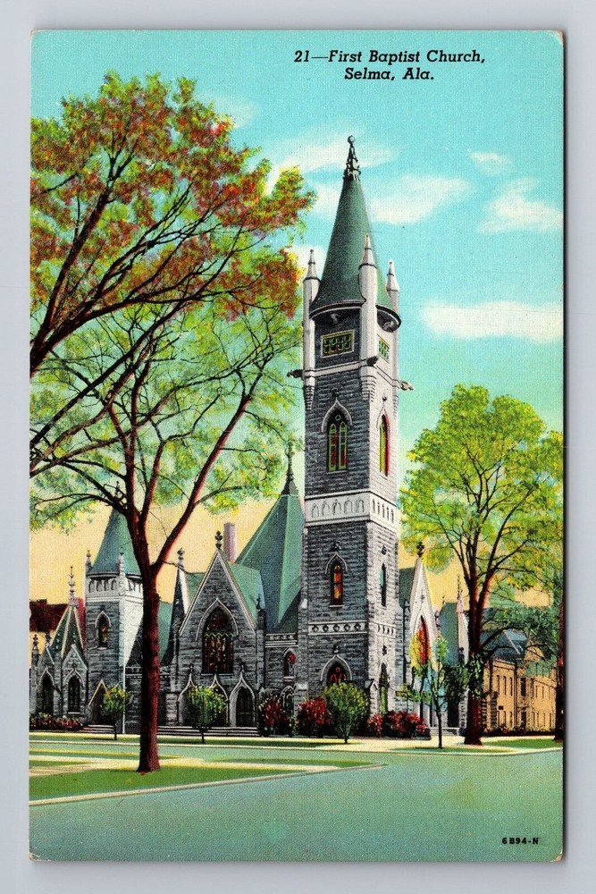 Selma AL-Alabama, First Baptist Church, Vintage Souvenir Postcard