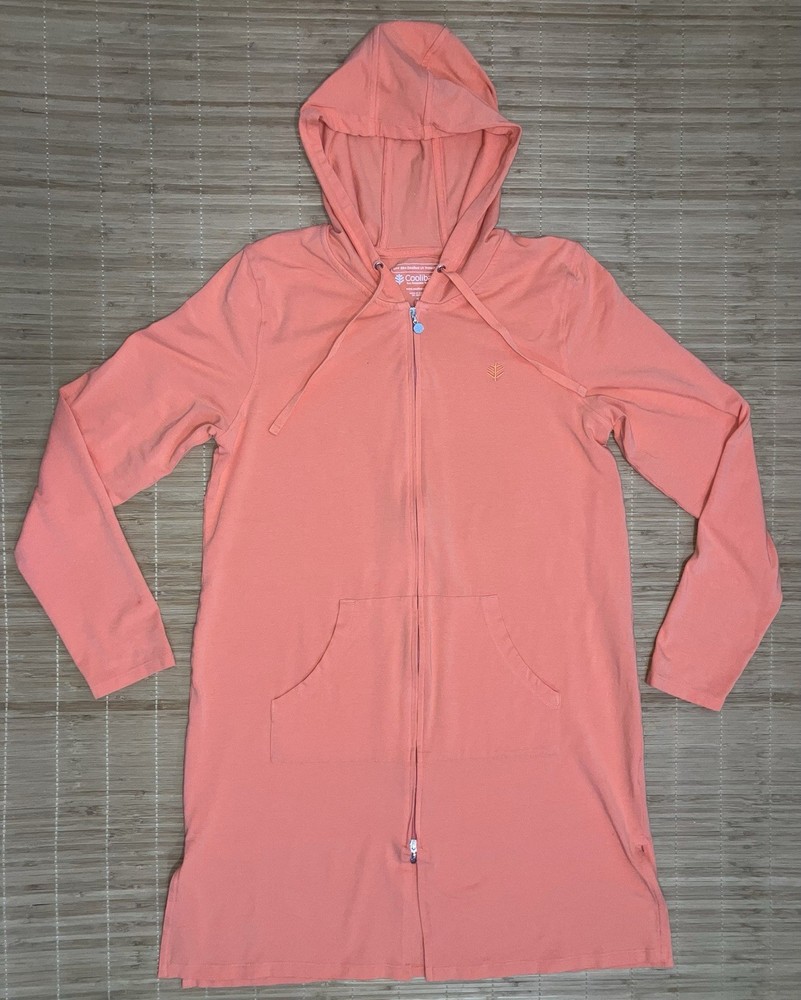 Women’s Coolibar Cabana Hoodie Peach Long Full Zip Swim Cover-up UPF50 Small