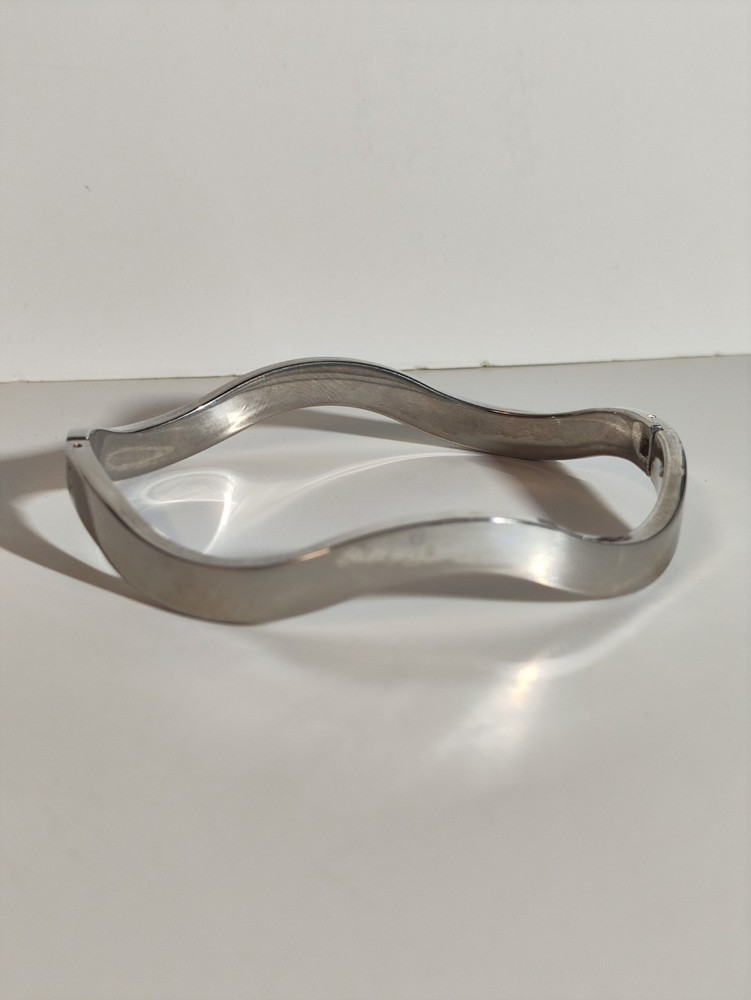 *VINTAGE* 925 Sterling Silver Wave Hinged Bangle Bracelet Mexico!!