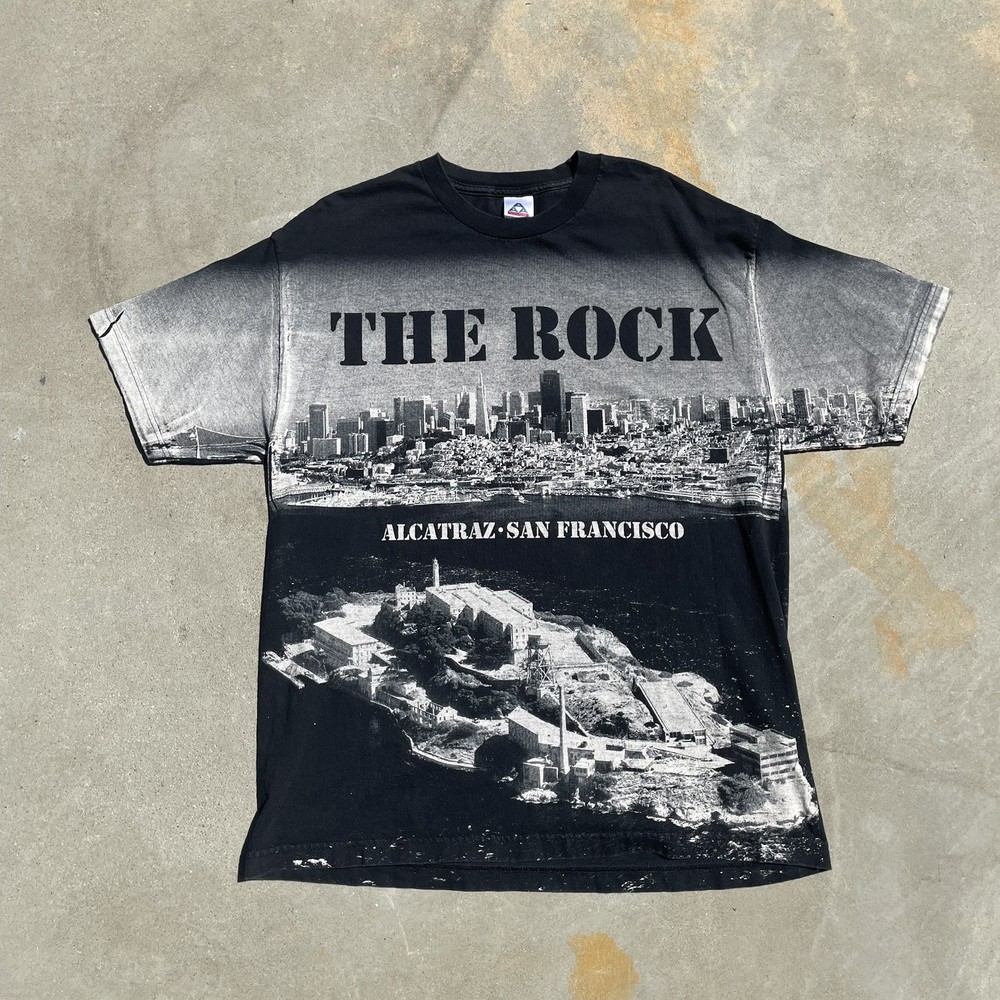 Sz XL Vintage Alcatraz T-Shirt The Rock San Francisco Prison AOP Graphic Tee
