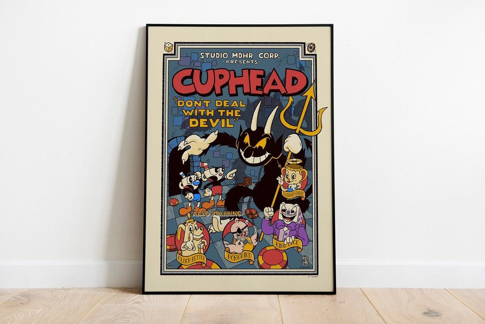 Cuphead Poster - Vintage Style Video Game Wall Art Decor Gamer Room Prints Gifts
