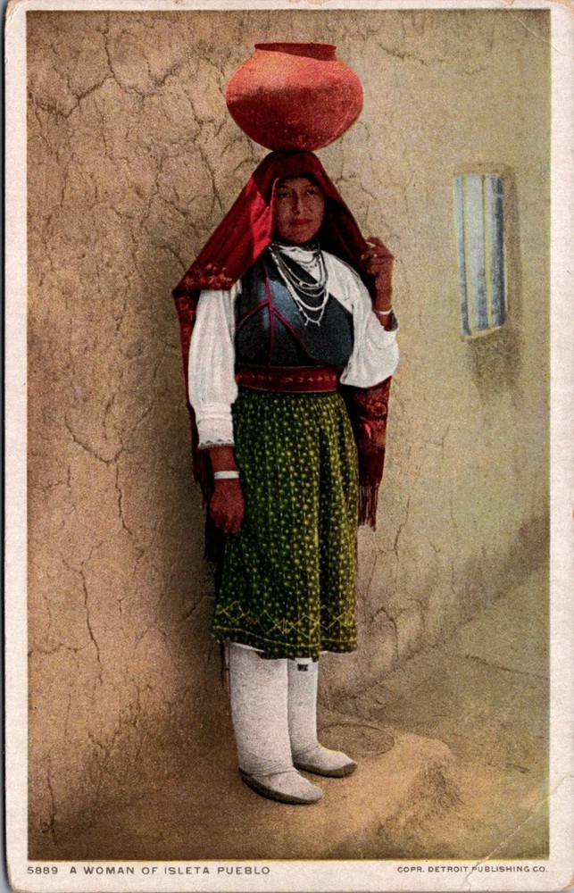 Isleta Pueblo Woman w/ Pot PHOSTINT Postcard Detroit Publishing Co. 1910s