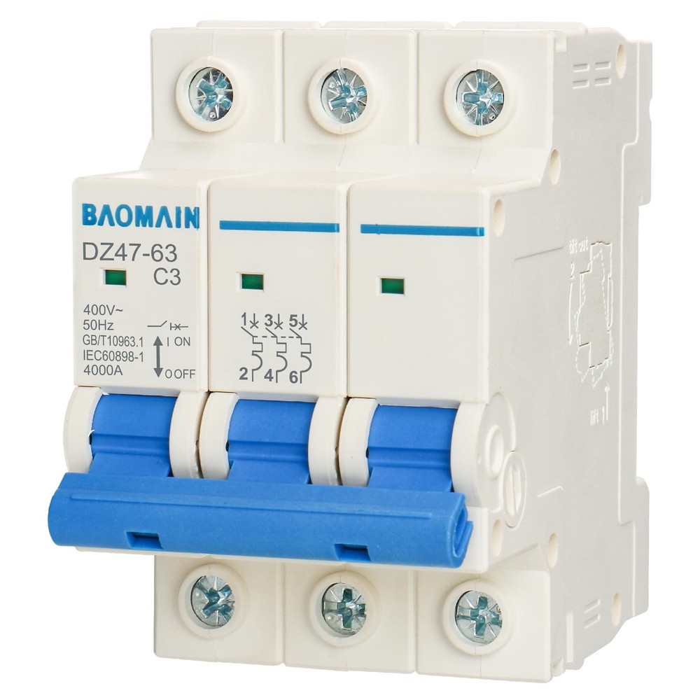 Miniature Circuit Breaker 3-Pole 3A DZ47-63 C3 400VAC, DIN Rail Mount MCB 3P,...