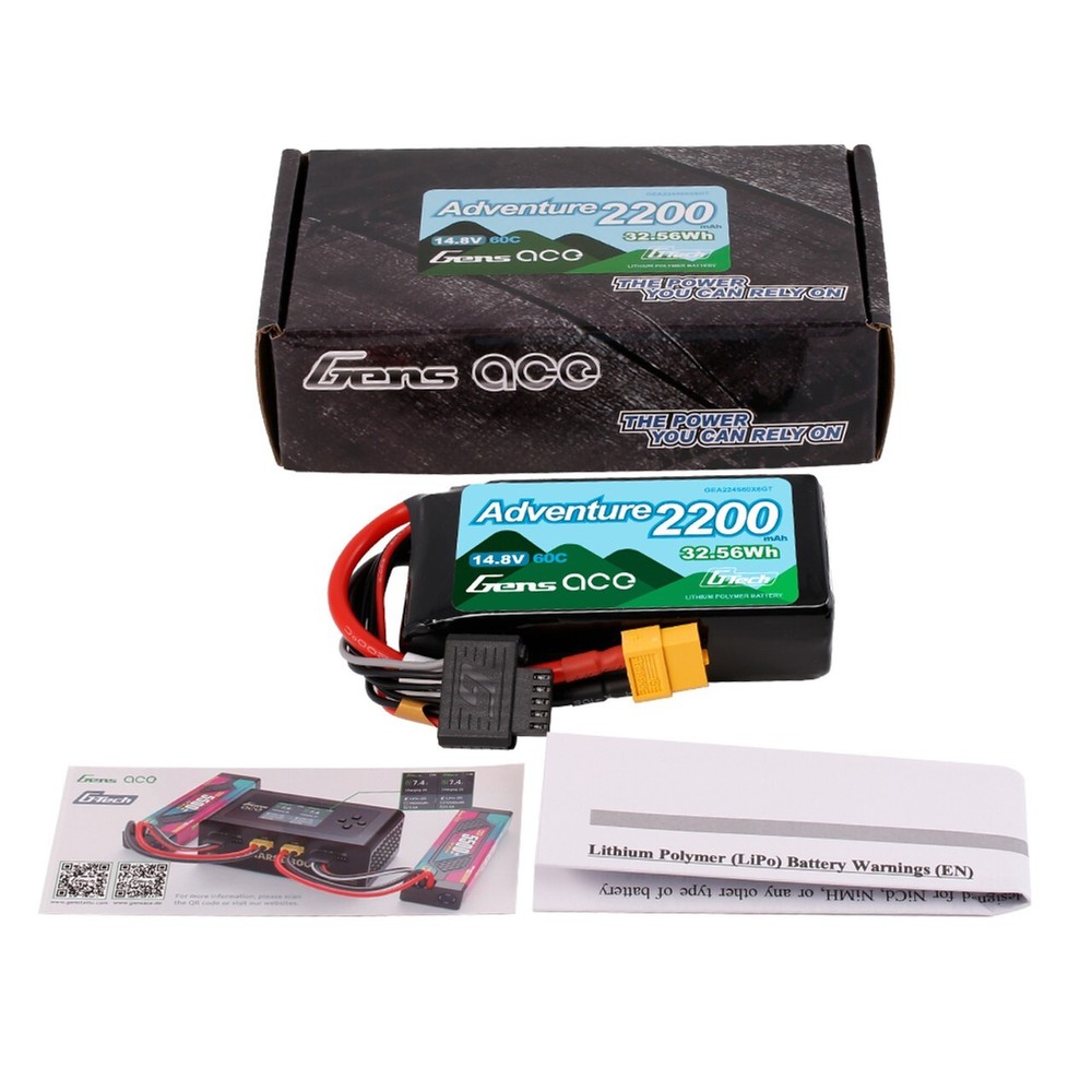 Gens ace 2200mAh 4S 60C 14.8 V G-Tech Adventure Lipo Battery Pack with XT60 Plug-image