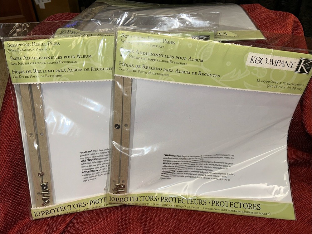 Lot of 3 K&Company Scrapbook Page Protectors 12 X12 White w/ Expansion Post Kit