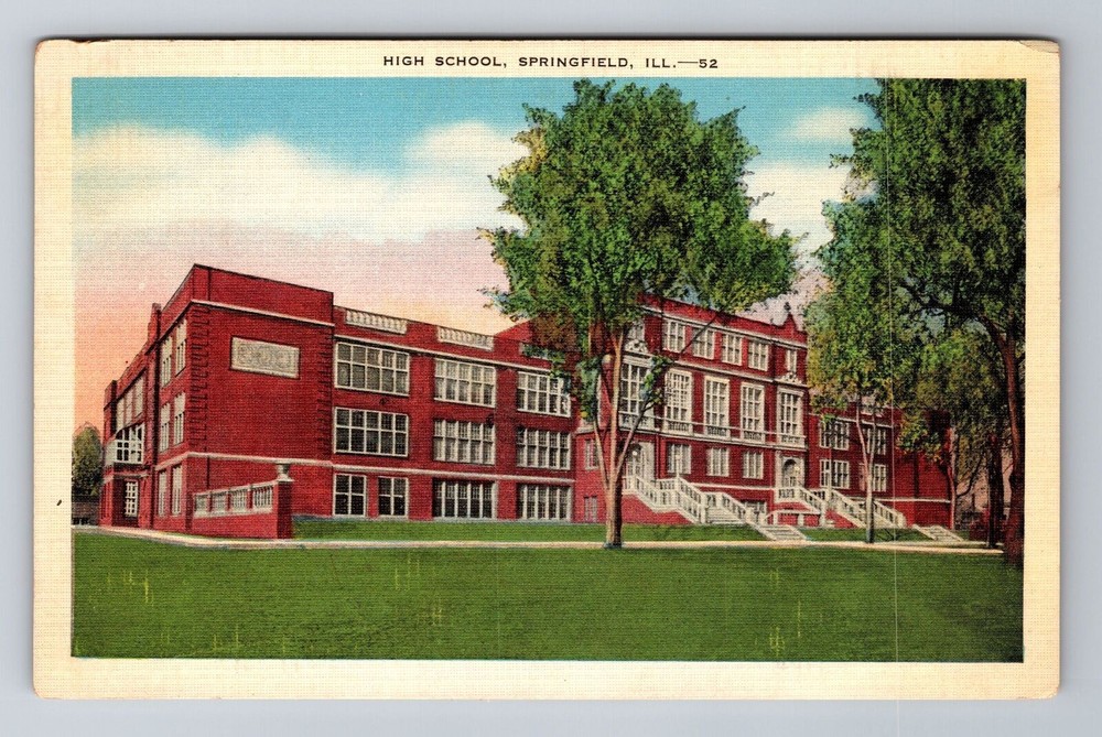 Springfield IL-Illinois, High School Building, Antique Vintage Souvenir Postcard