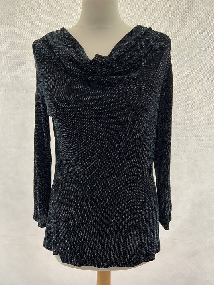 Black Sparkly Cowl Neck Long Sleeve Top Size Medium Glamorous Shimmer