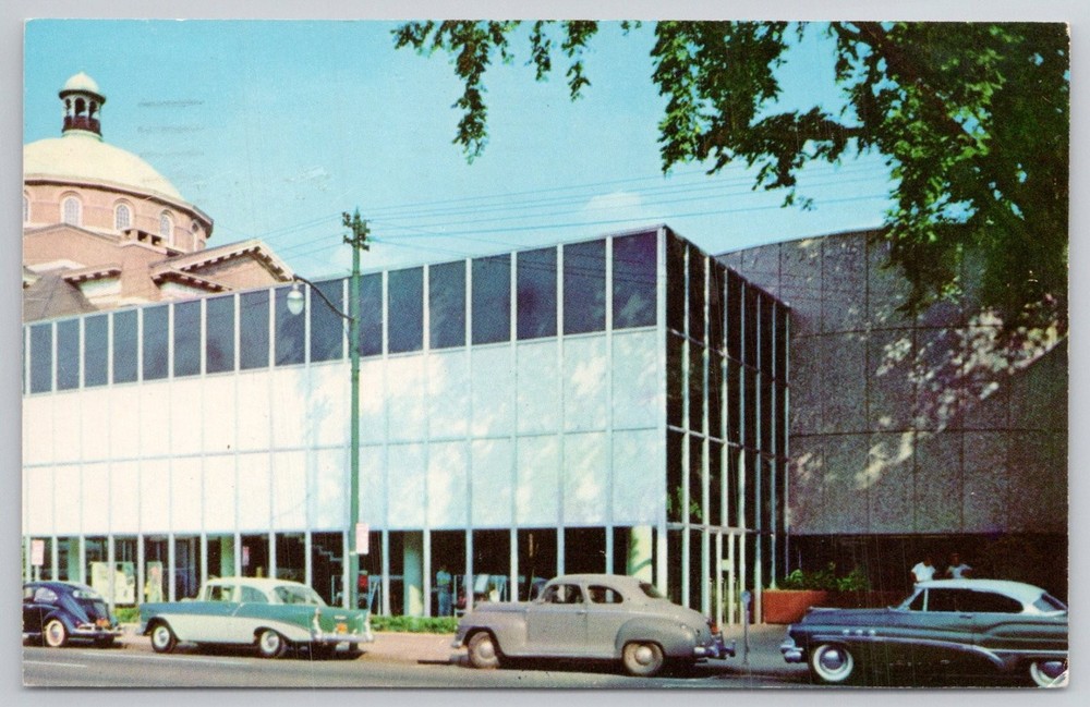 Charlotte NC Public Library 1962 Vintage Chrome Postcard Mid-Century Cars