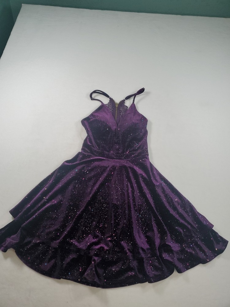 Honey & Rosie Purple  Lace Sparkle Open Back Cocktail Dress Small