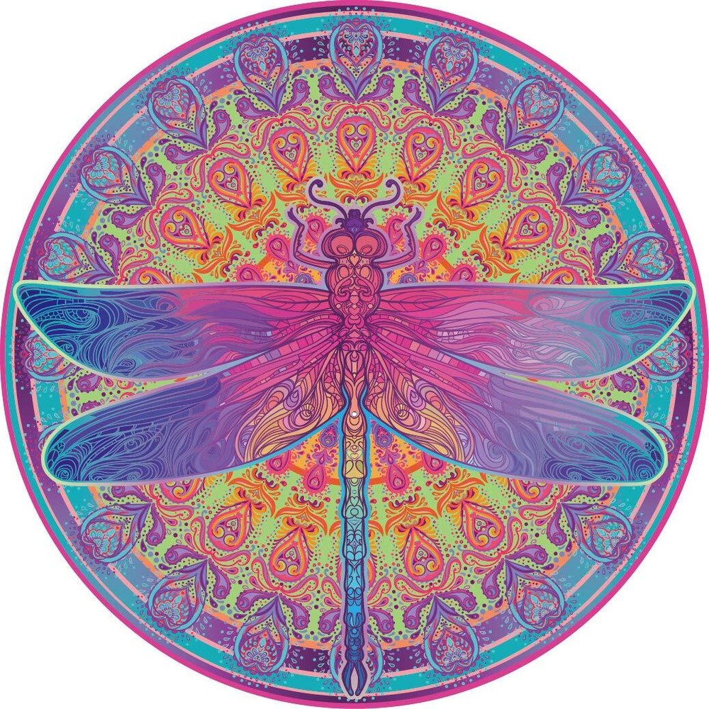 Bgraamiens Puzzle-Zentangle Dragonfly-1000 Pieces Vivid Dragonfly Round Manda...